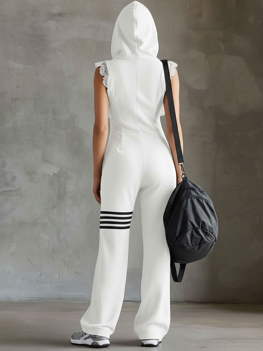 Lissée Paris™ | Jade | Combinaison de sport rétro à capuche et bandes latérales