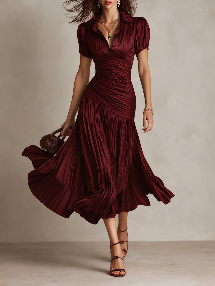 Lissée Paris™ | Adriana | Robe midi satinée à rayures rétro
