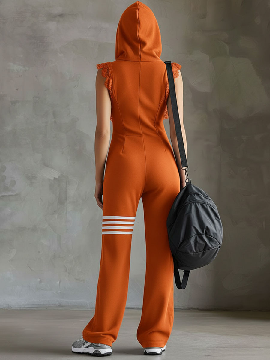 Lissée Paris™ | Jade | Combinaison de sport rétro à capuche et bandes latérales