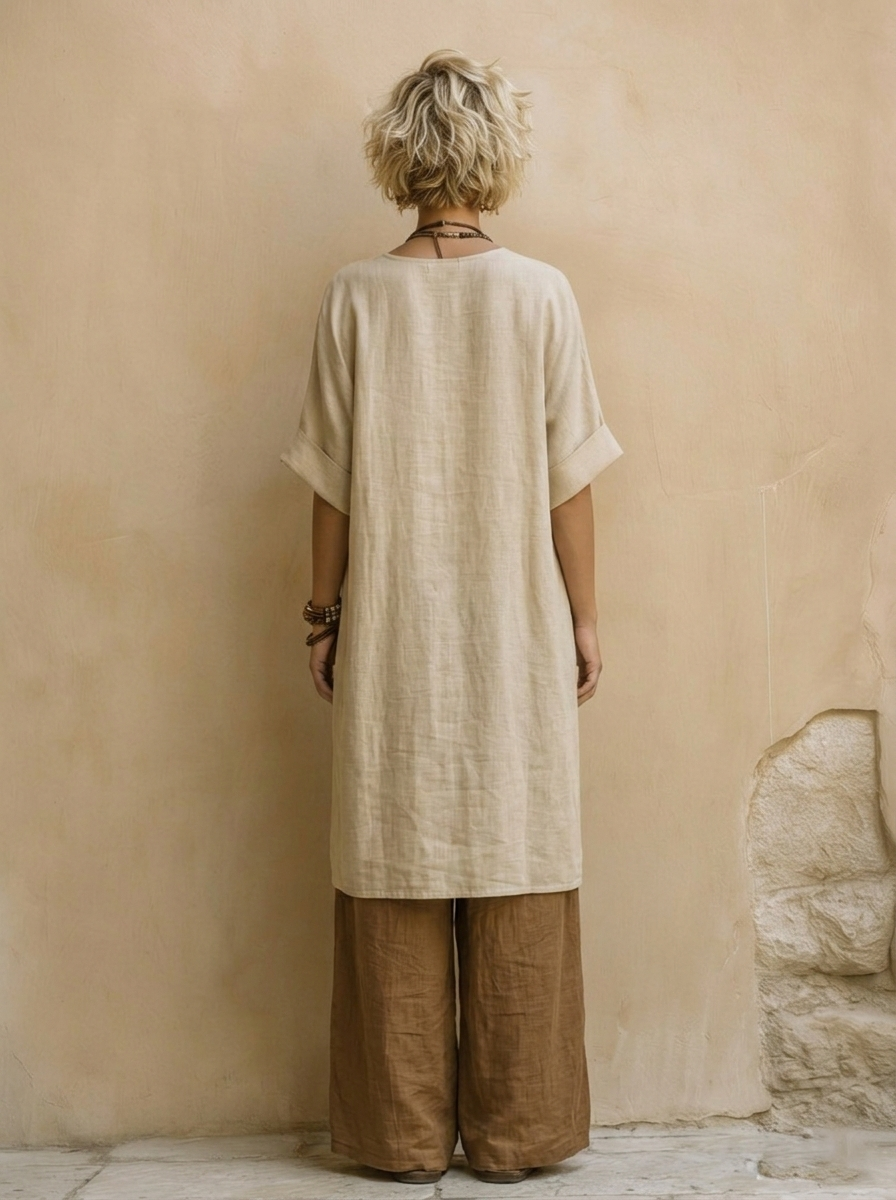 Lissée Paris™ | Juliette | Ensemble trois pièces nomade bohème gris foncé et marron à motif tribal