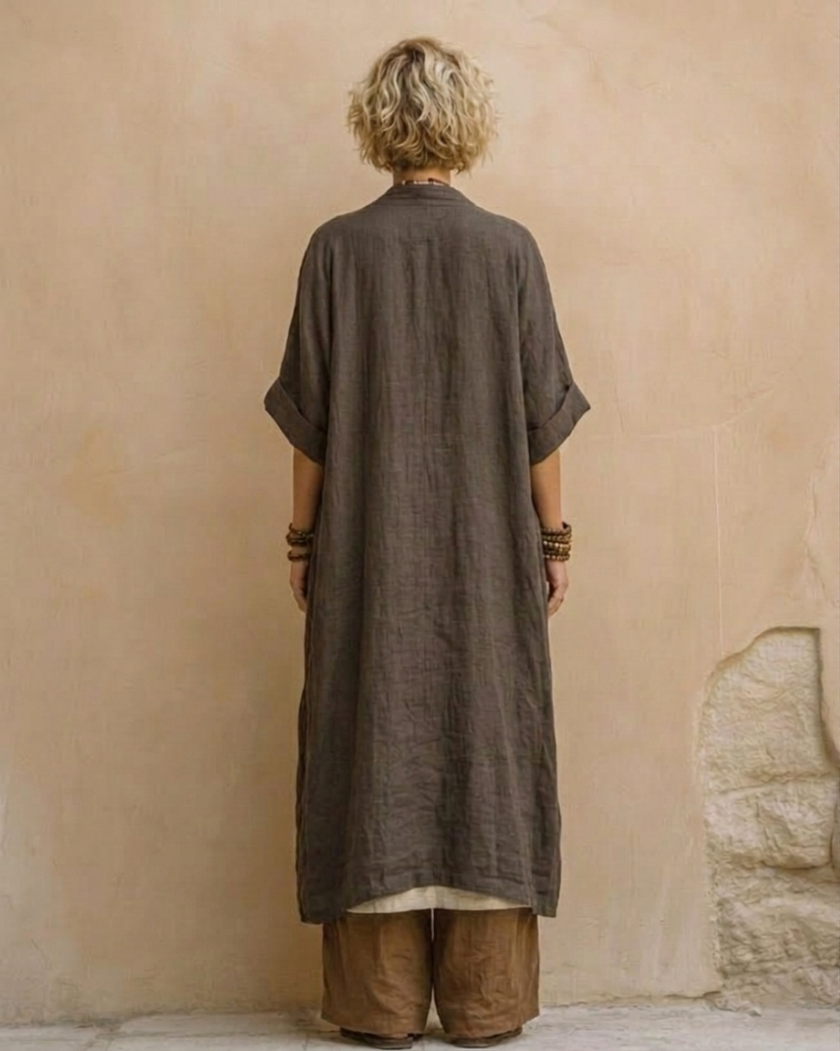 Lissée Paris™ | Juliette | Ensemble trois pièces nomade bohème gris foncé et marron à motif tribal