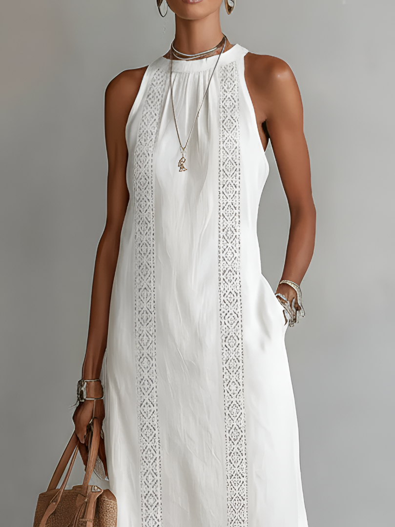 Lissée Paris™ | Jimena | Robe midi décontractée brodée à col mao
