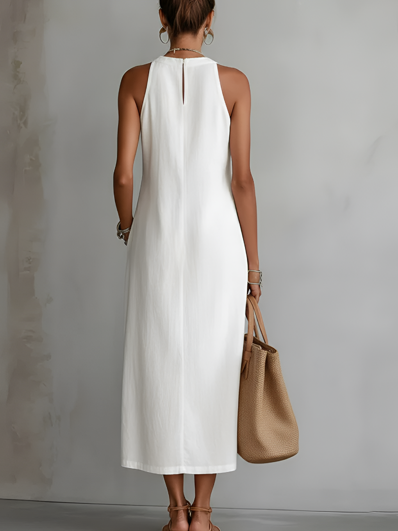 Lissée Paris™ | Jimena | Robe midi décontractée brodée à col mao