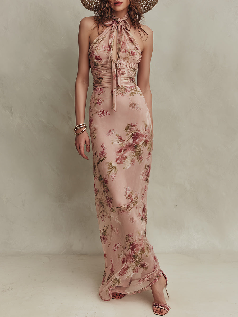 Lissée Paris™ | Lia | Robe maxi en mousseline à imprimé floral élégant et encolure goutte d'eau