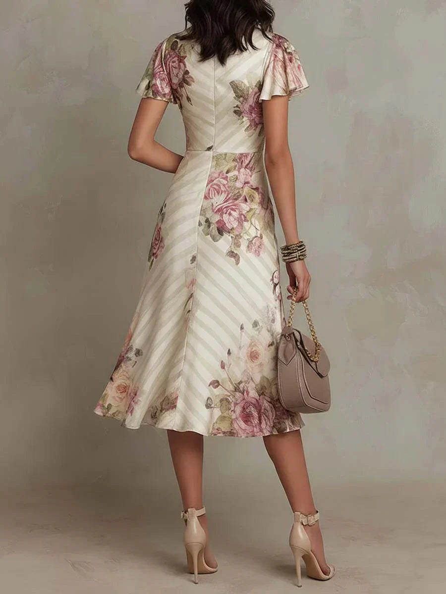 Lissée Paris™ | Alba | Robe midi cache-cœur froncée à imprimé floral élégant