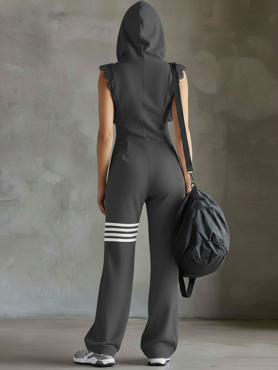 Lissée Paris™ | Jade | Combinaison de sport rétro à capuche et bandes latérales