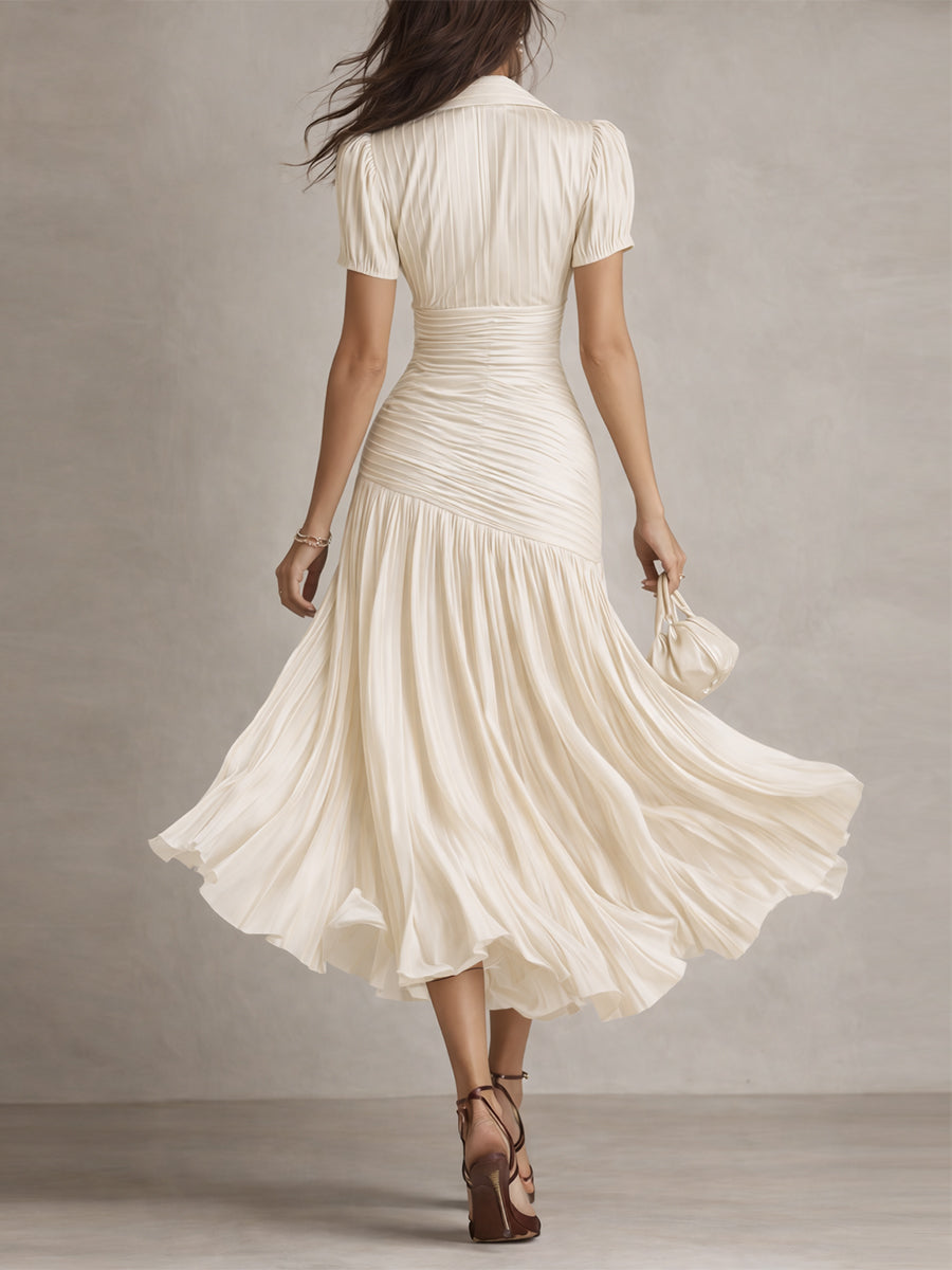 Lissée Paris™ | Adriana | Robe midi satinée à rayures rétro