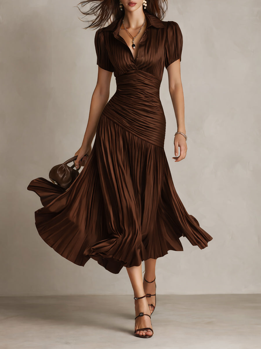Lissée Paris™ | Adriana | Robe midi satinée à rayures rétro