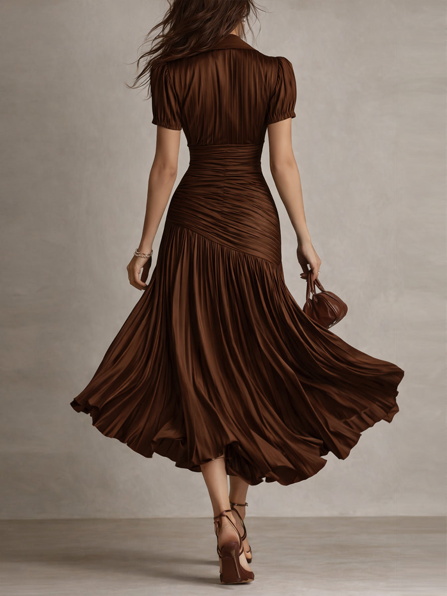 Lissée Paris™ | Adriana | Robe midi satinée à rayures rétro