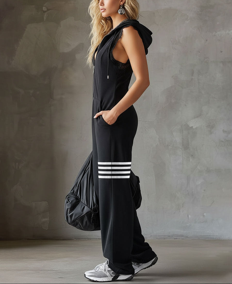 Lissée Paris™ | Jade | Combinaison de sport rétro à capuche et bandes latérales