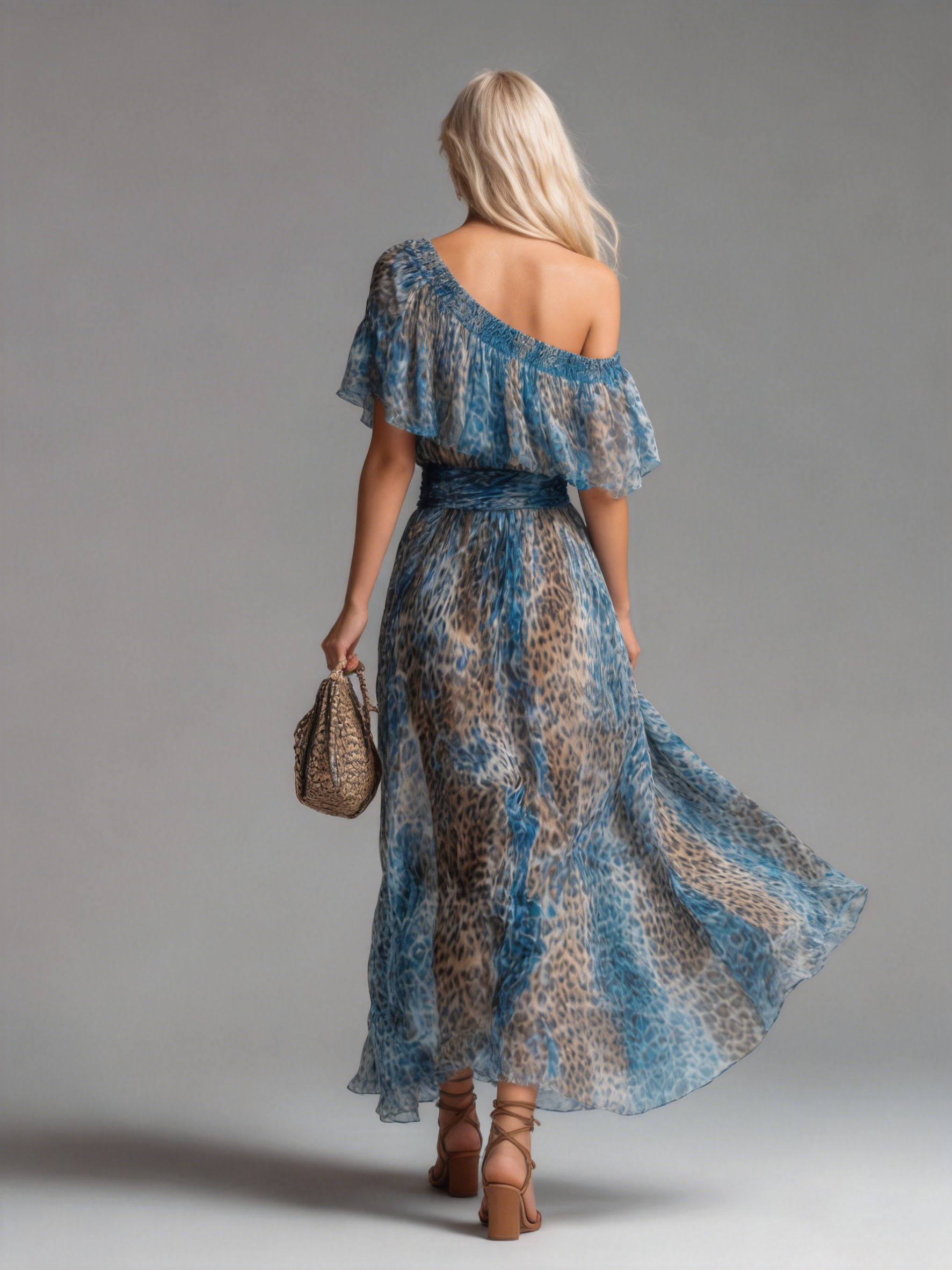 Lissée Paris™ | Sauvage | Robe longue en mousseline à imprimé léopard et épaules dénudées